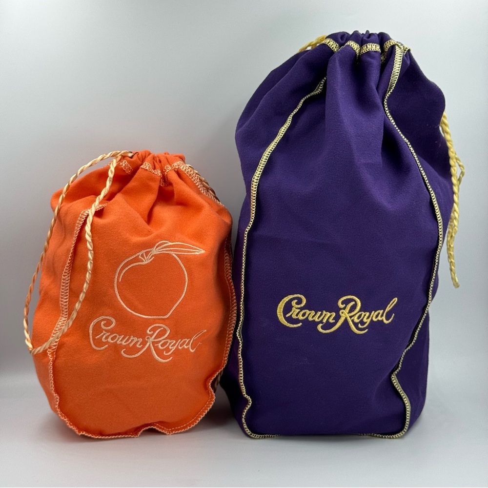 2 Crown Royal Bags Purple Large Size and Peach Normal Size
